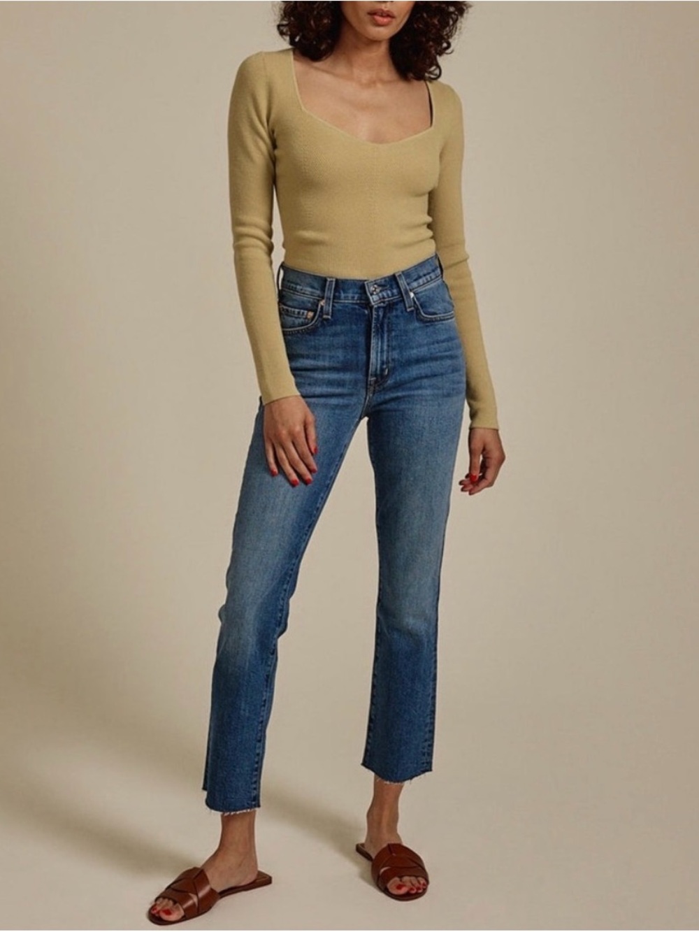 Edwin Medium Blue Cropped Straight Jeans